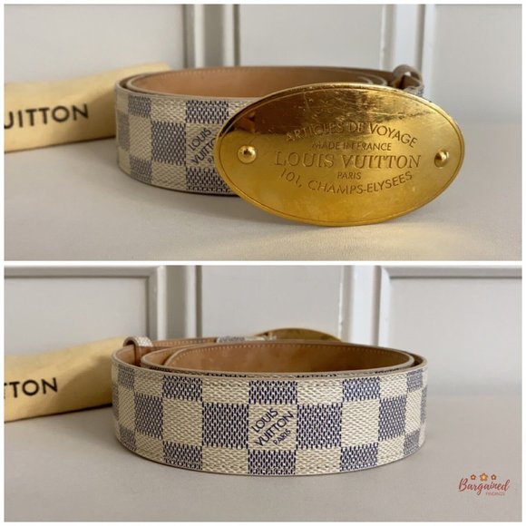 Authentic Louis Vuitton Damier Azur Canvas Leather Voyage Belt Size 80/32 M9837 - Picture 3 of 13